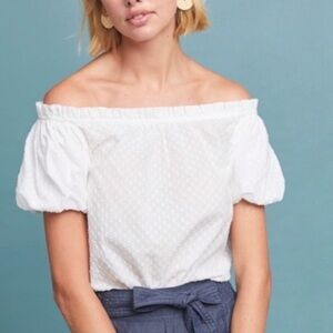 Anthropologie Maeve Swiss Dot Off-The-Shoulder Top Size 2 100% cotton